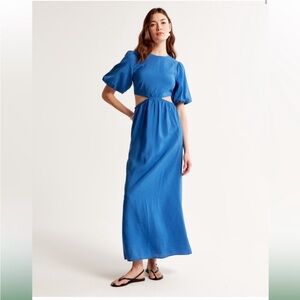 NWT Abercrombie & Fitch Short Sleeve Cutout Maxi Dress Blue